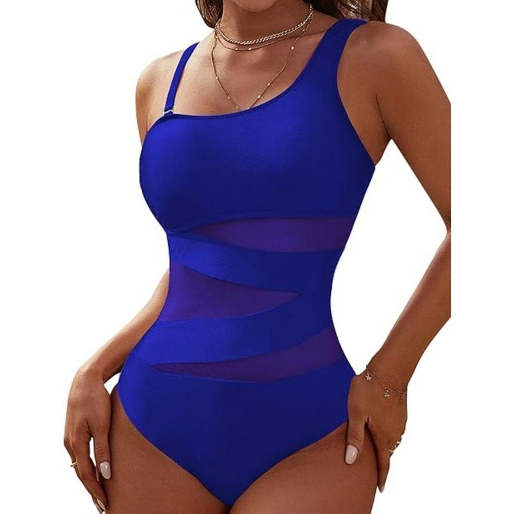 Chic Royal Blue Mesh One-Piece Swimsuit